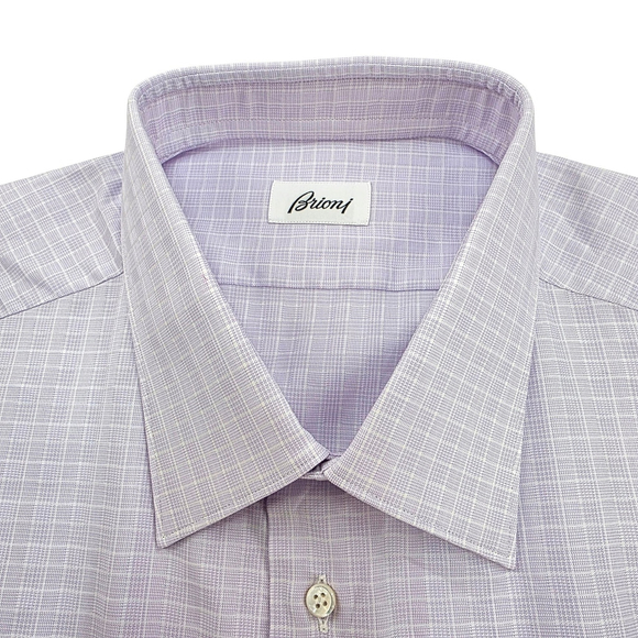 Quiet Luxury Brioni Dress Shirt Men’s XL Lavender Windowpane Made in Italy - Picture 14 of 16